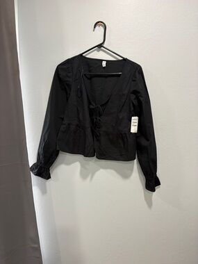 Nordstrom Black Tie-Front Peplum Top